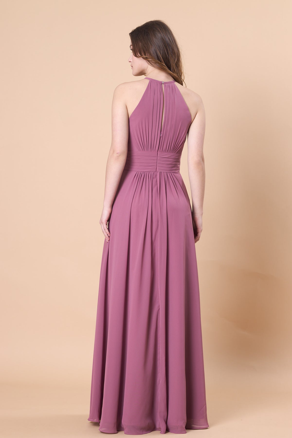 Halter Neck Pleated Chiffon Maxi Bridesmaid Dress | Ship in 72 Hours