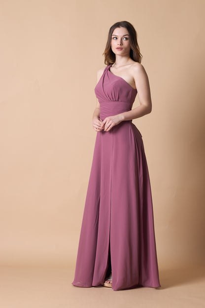 Mauve Halter Neck Blouson Chiffon Floor-Length Bridesmaid Dress | US Sizes | Ship in 72 Hours