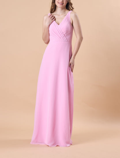Light Pink Sleeveless V Neck Wrap Chiffon Floor-Length Bridesmaid Dress | US Sizes | Ship in 72 Hours