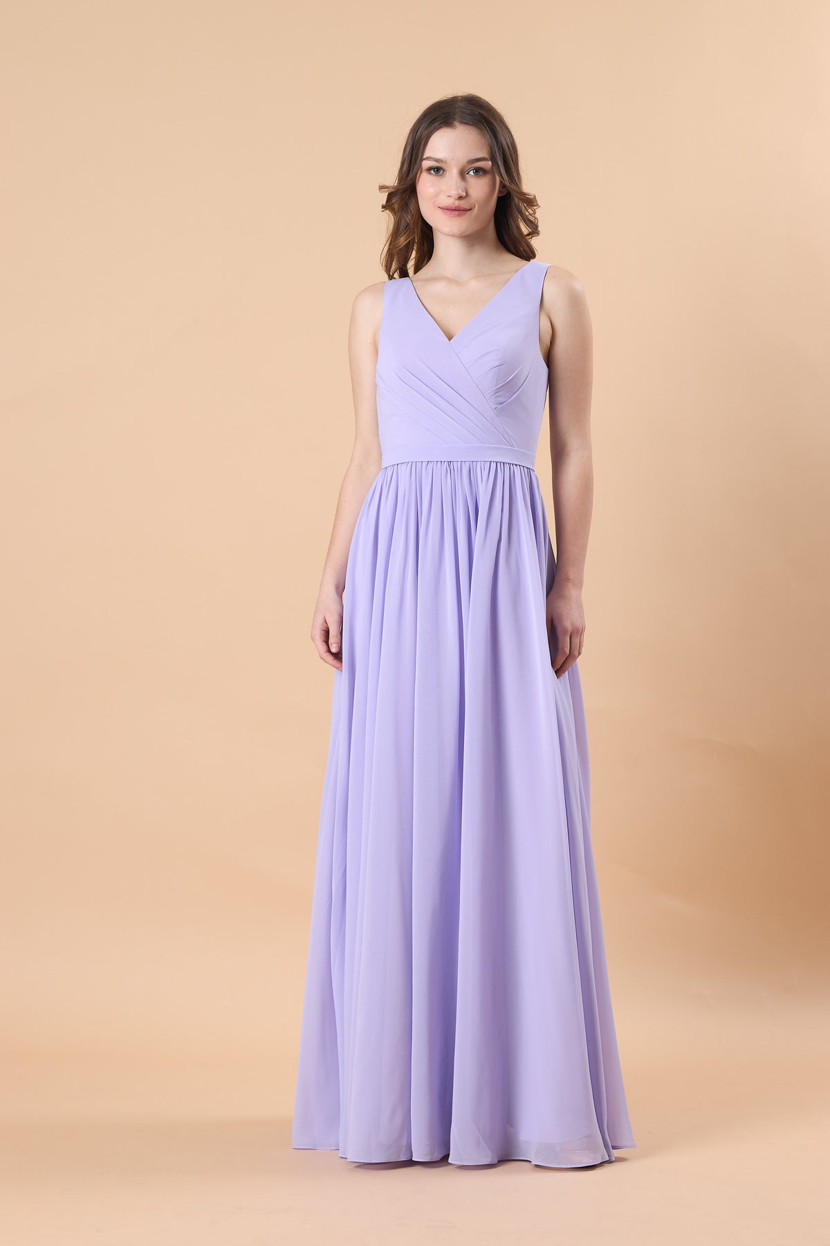 Lavender Sleeveless V Neck Wrap Chiffon Floor-Length Bridesmaid Dress | US Sizes | Ship in 72 Hours