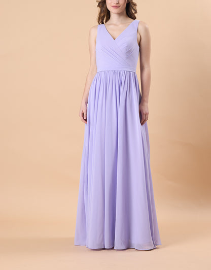 Lavender Sleeveless V Neck Wrap Chiffon Floor-Length Bridesmaid Dress | US Sizes | Ship in 72 Hours