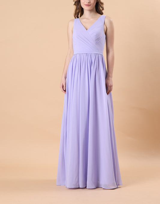 Lavender Sleeveless V Neck Wrap Chiffon Floor-Length Bridesmaid Dress | US Sizes | Ship in 72 Hours