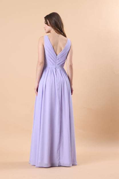 Lavender Sleeveless V Neck Wrap Chiffon Floor-Length Bridesmaid Dress | US Sizes | Ship in 72 Hours