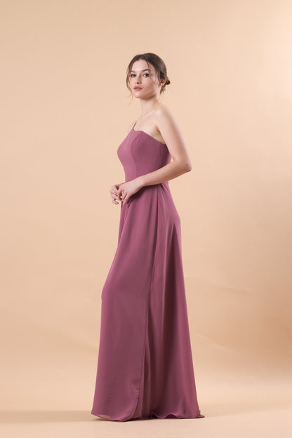 Mauve One Shoulder Chiffon Floor-Length Bridesmaid Dress With High Side Slit | US Sizes | Ship in 72 Hours