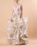 Pink Spaghetti Strap 3D Floral Layered Metallic Tulle Ball Gown | US Sizes | Ship in 72 Hours