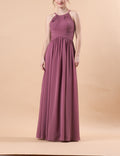 Mauve Halter Pleated Chiffon Floor-Length Bridesmaid Dress | US Sizes | Ship in 72 Hours