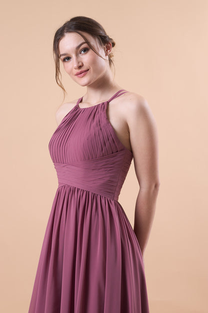 Mauve Halter Pleated Chiffon Floor-Length Bridesmaid Dress | US Sizes | Ship in 72 Hours