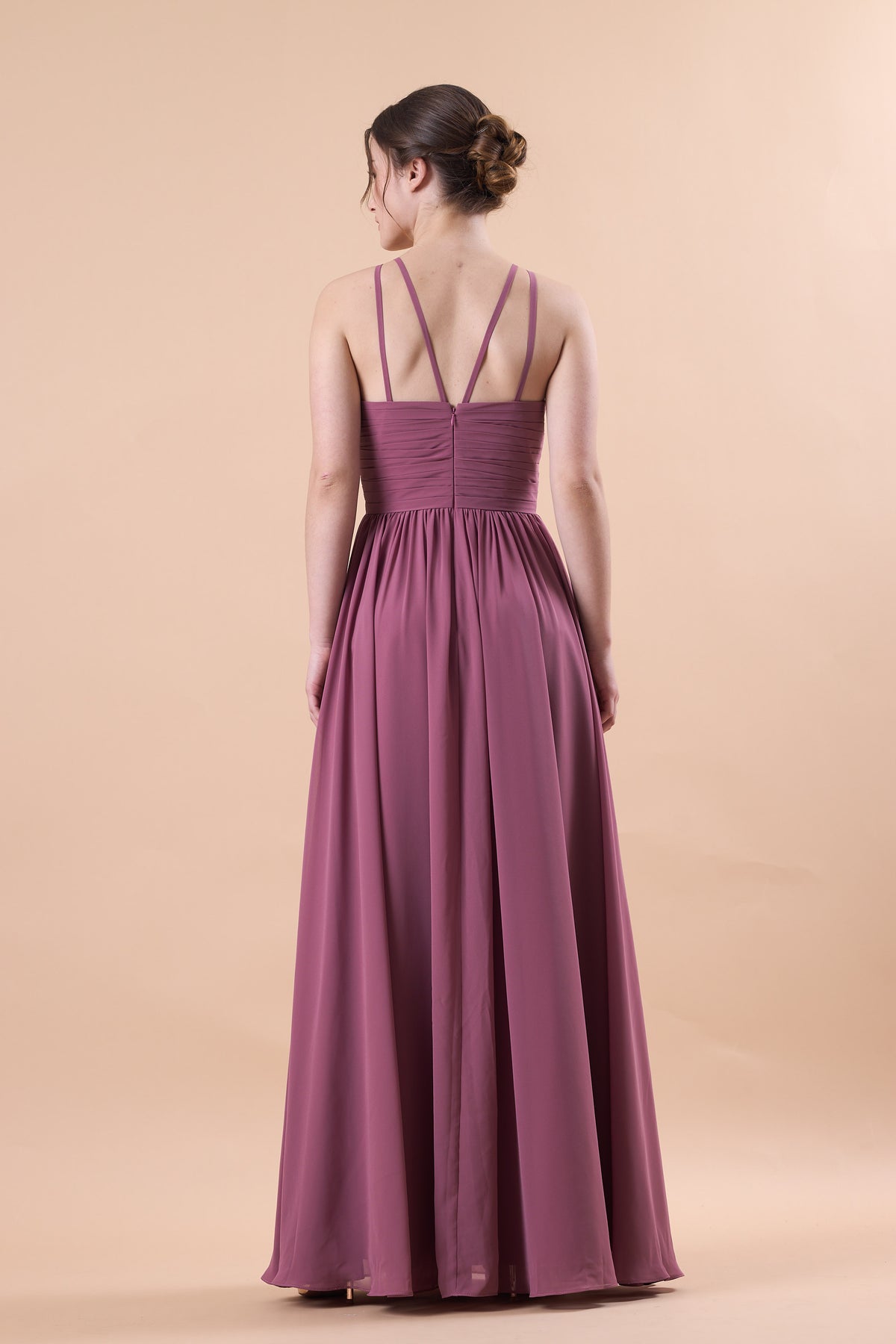 Mauve Halter Pleated Chiffon Floor-Length Bridesmaid Dress | US Sizes | Ship in 72 Hours