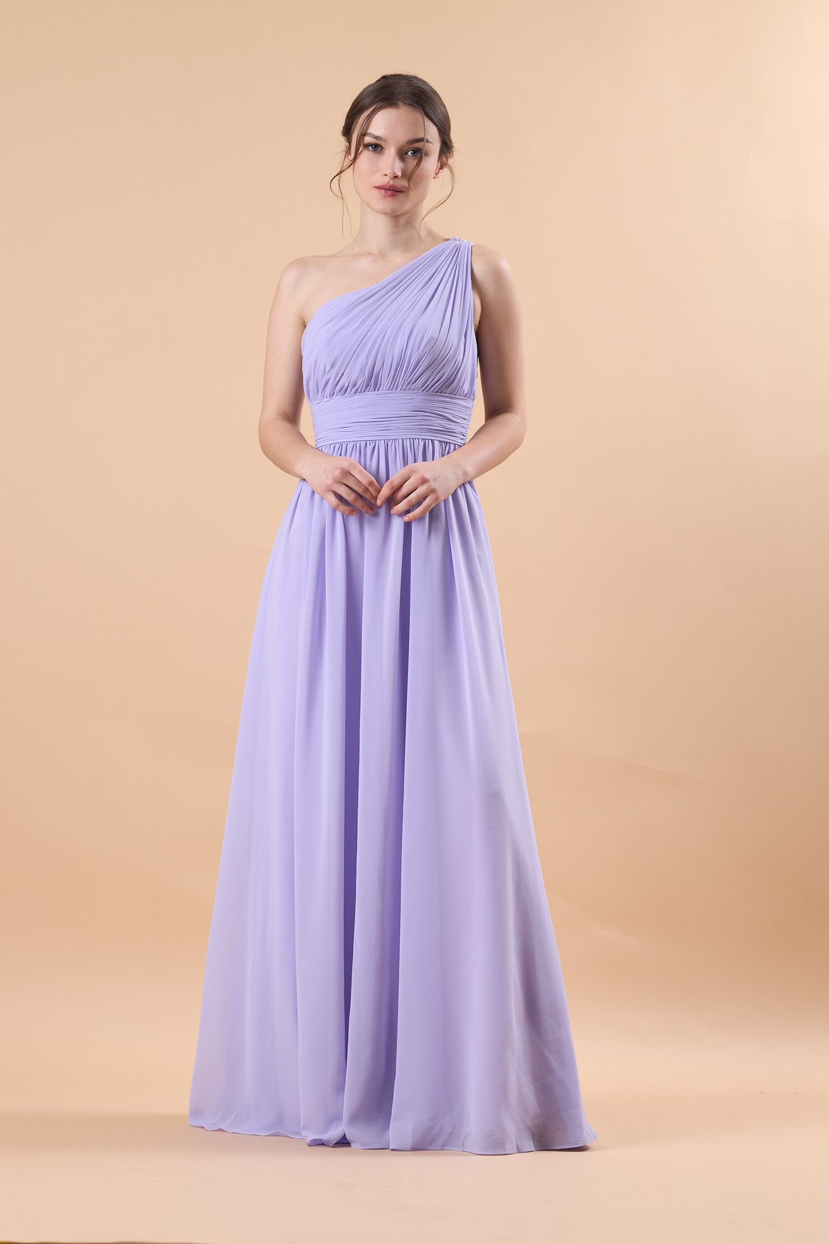 Lavender One Shoulder Ruched Chiffon Floor-Length Bridesmaid Dress | US Sizes | Ship in 72 Hours