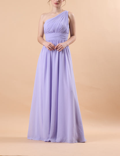Lavender One Shoulder Ruched Chiffon Floor-Length Bridesmaid Dress | US Sizes | Ship in 72 Hours
