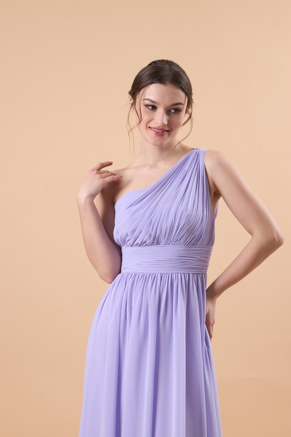 Lavender One Shoulder Ruched Chiffon Floor-Length Bridesmaid Dress | US Sizes | Ship in 72 Hours