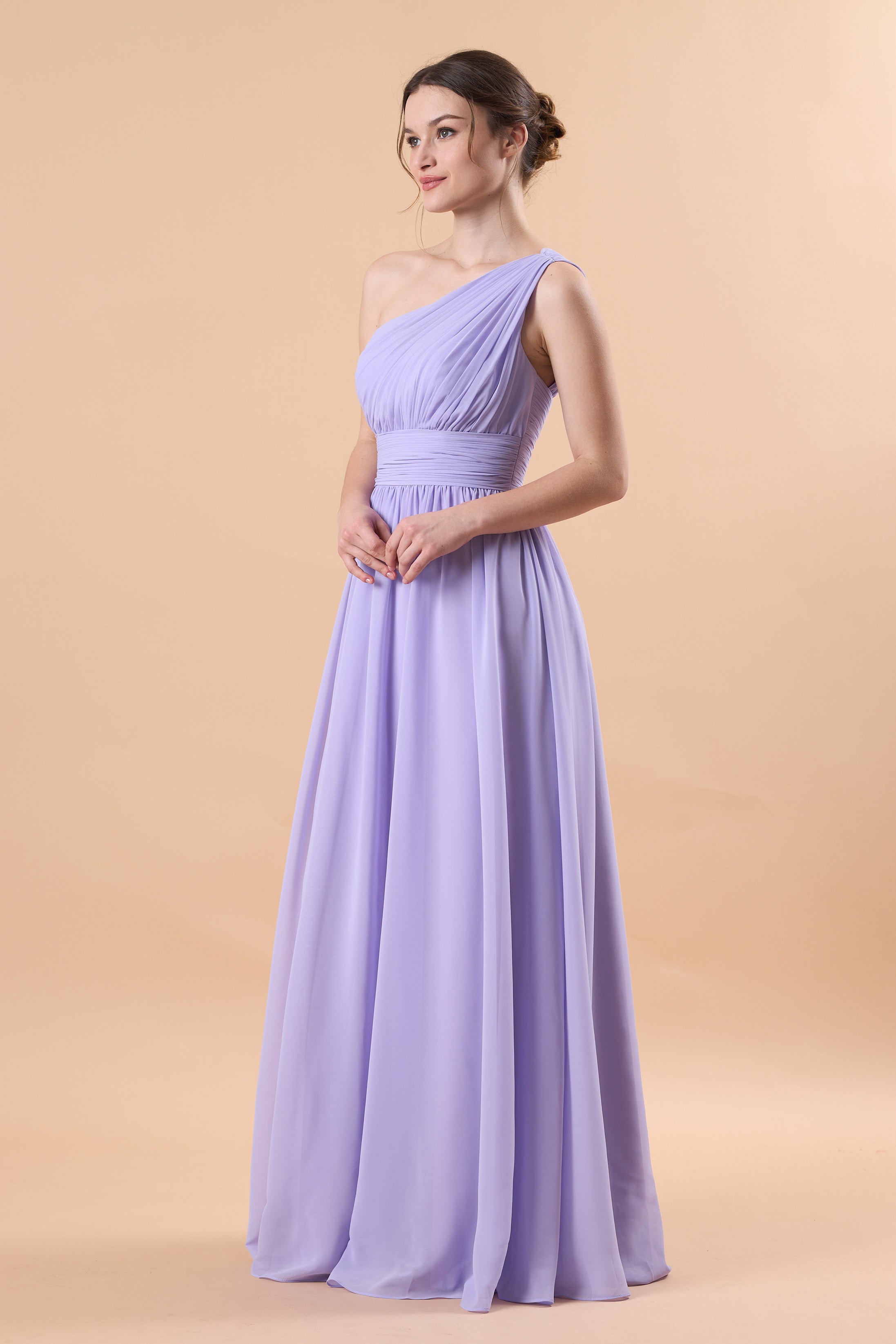 Lavender One Shoulder Ruched Chiffon Floor-Length Bridesmaid Dress | US Sizes | Ship in 72 Hours