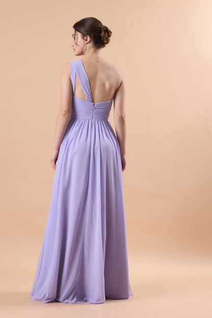 Lavender One Shoulder Ruched Chiffon Floor-Length Bridesmaid Dress | US Sizes | Ship in 72 Hours