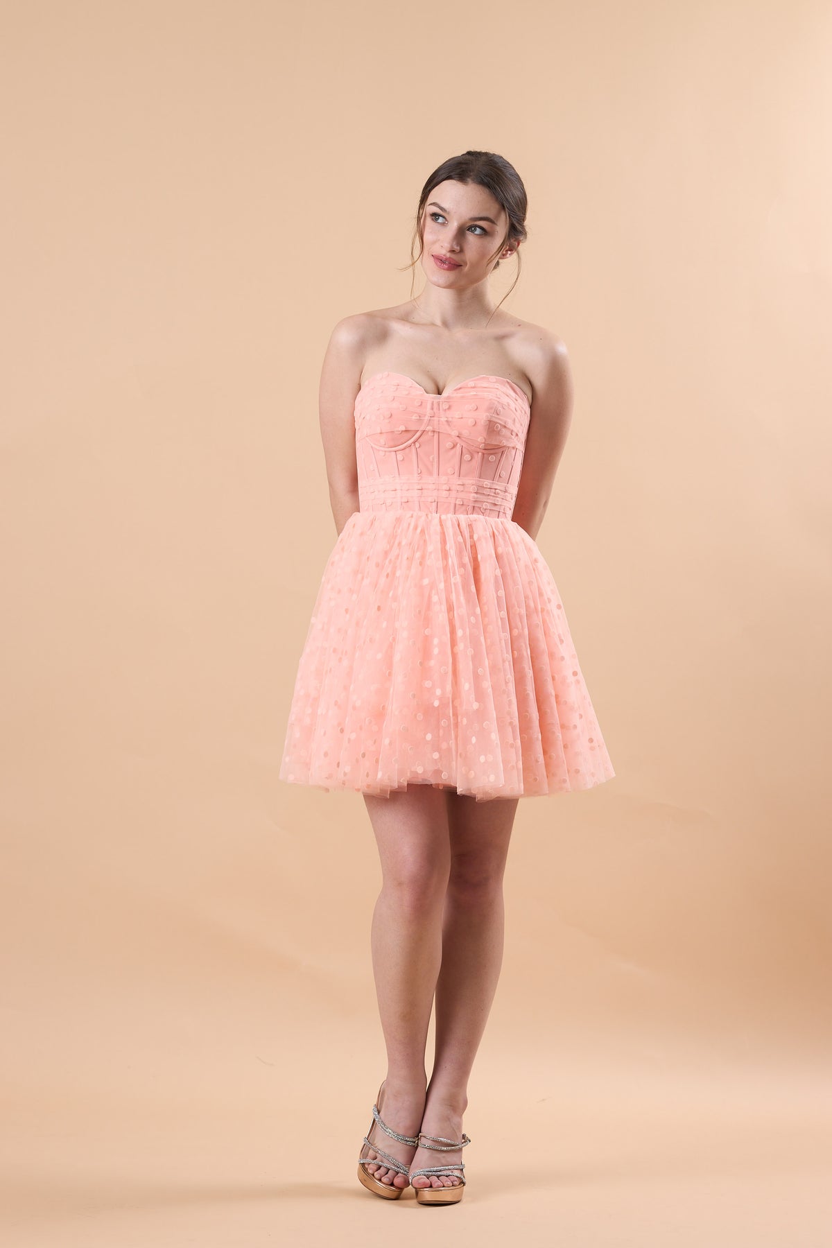 Blush Strapless Sweetheart Corset Polka Dot Tulle Short Party Dress | US Sizes | Ship in 72 Hours