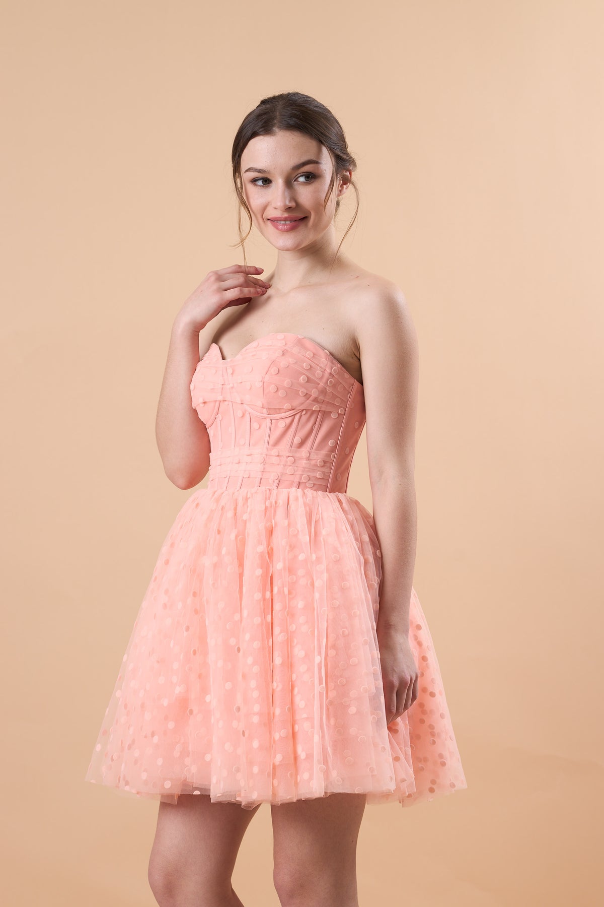 Blush Strapless Sweetheart Corset Polka Dot Tulle Short Party Dress | US Sizes | Ship in 72 Hours