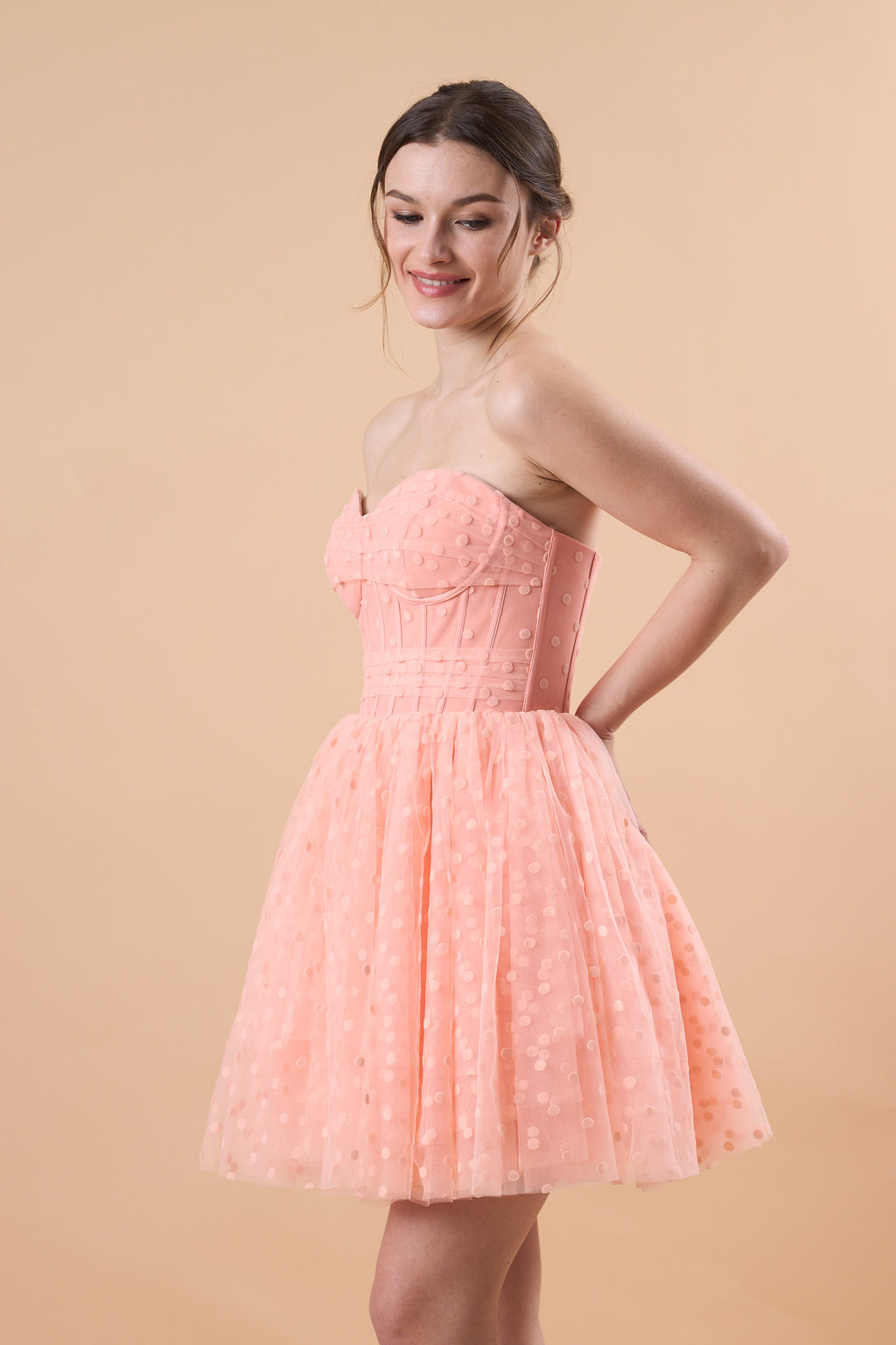 Blush Strapless Sweetheart Corset Polka Dot Tulle Short Party Dress | US Sizes | Ship in 72 Hours