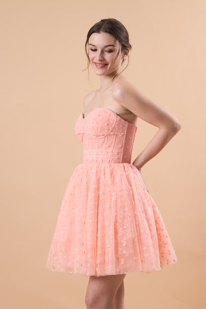 Blush Strapless Sweetheart Corset Polka Dot Tulle Short Party Dress | US Sizes | Ship in 72 Hours