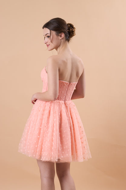 Blush Strapless Sweetheart Corset Polka Dot Tulle Short Party Dress | US Sizes | Ship in 72 Hours