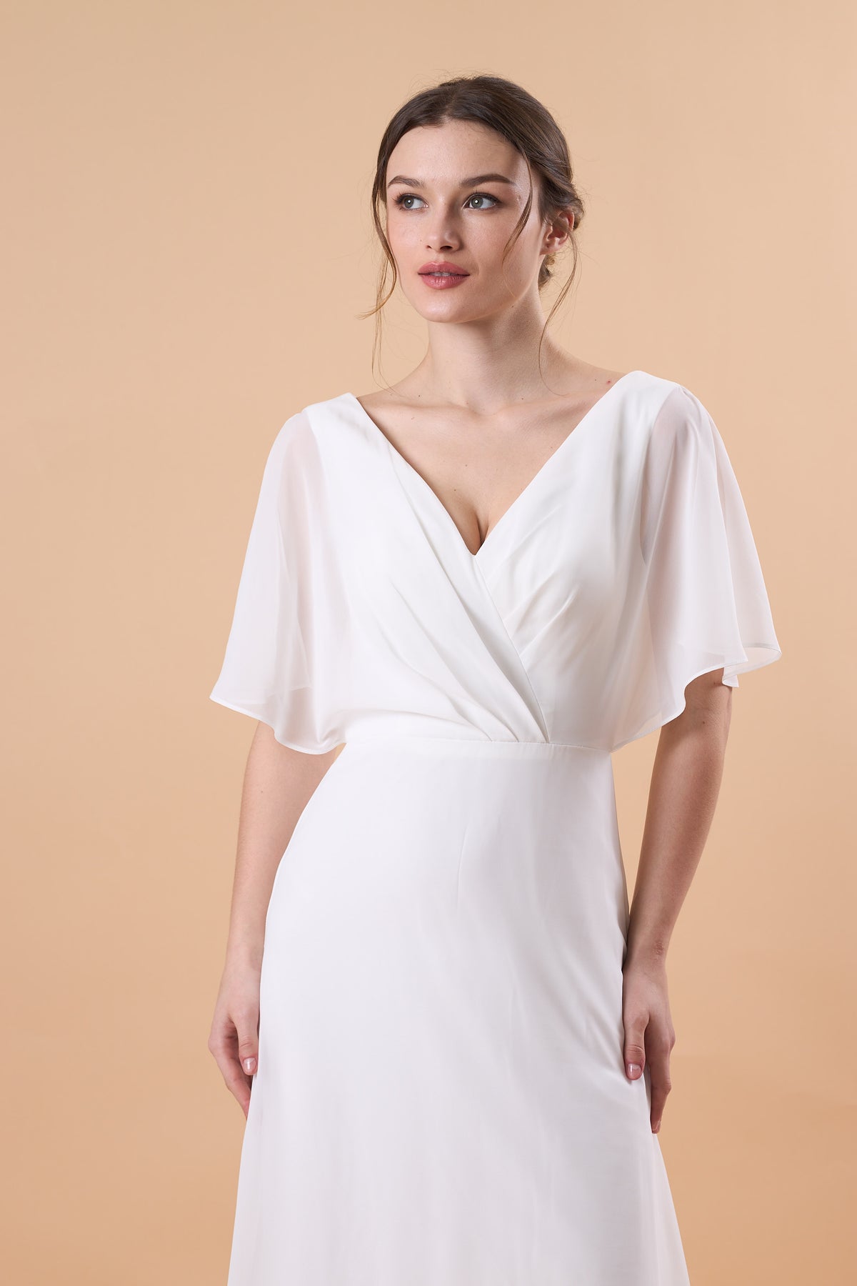 White V Neck Flutter Sleeve Wrap Chiffon Floor-Length Maternity Maxi Dress | US Sizes | Ship in 72 Hours