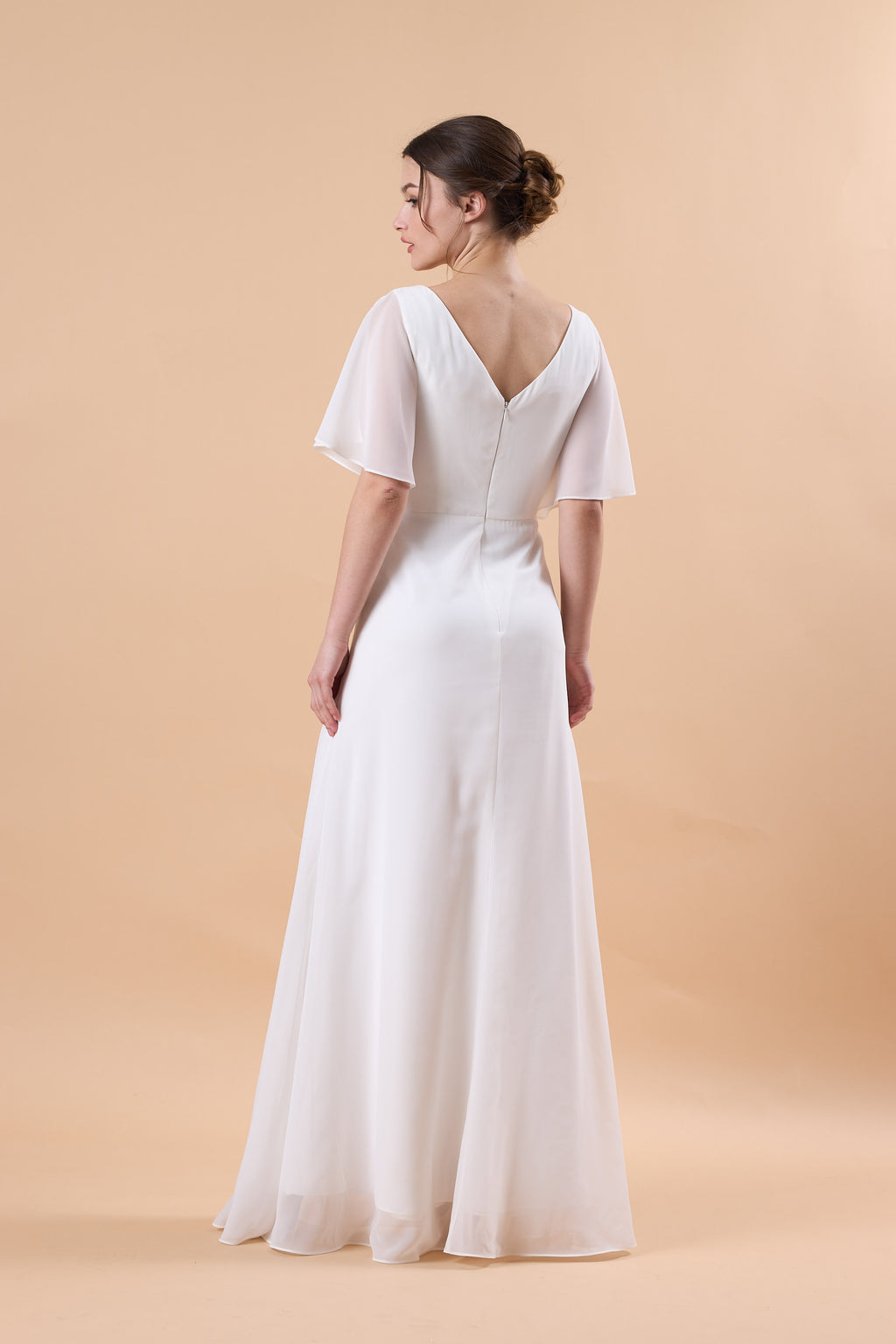 White V Neck Flutter Sleeve Wrap Chiffon Floor-Length Maternity Maxi Dress | US Sizes | Ship in 72 Hours