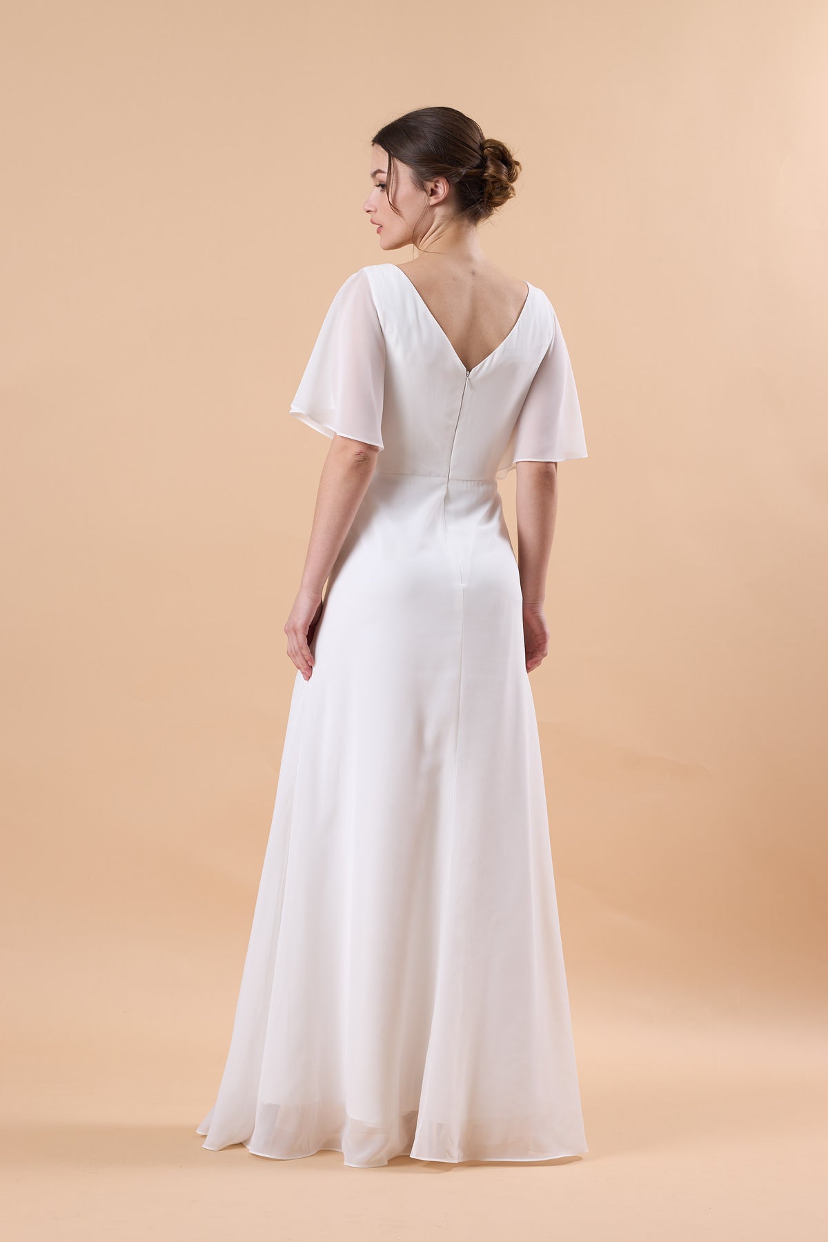 White V Neck Flutter Sleeve Wrap Chiffon Floor-Length Maternity Maxi Dress | US Sizes | Ship in 72 Hours
