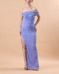 Lavender Off Shoulder Sequin High Slit Mermaid Maxi Formal Gown | US Sizes | Ship in 72 Hours