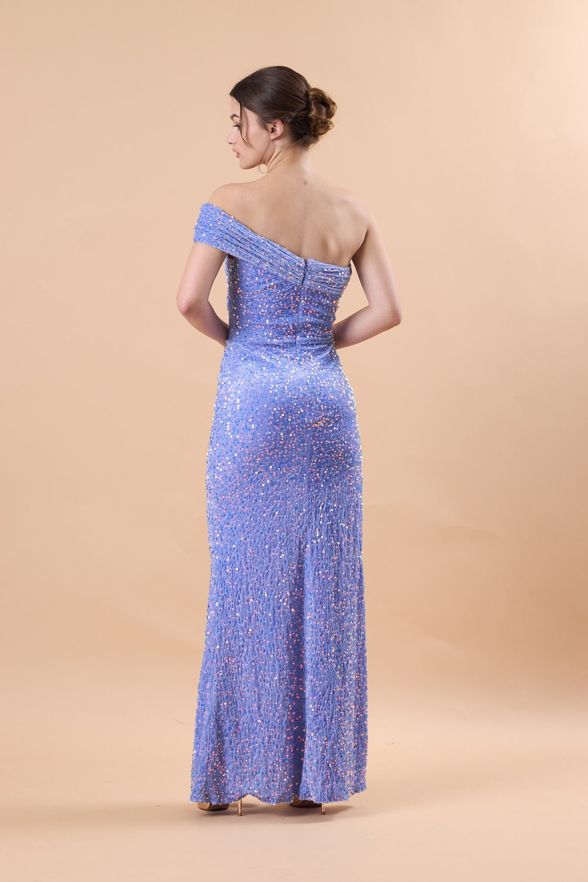Lavender Off Shoulder Sequin High Slit Mermaid Maxi Formal Gown | US Sizes | Ship in 72 Hours