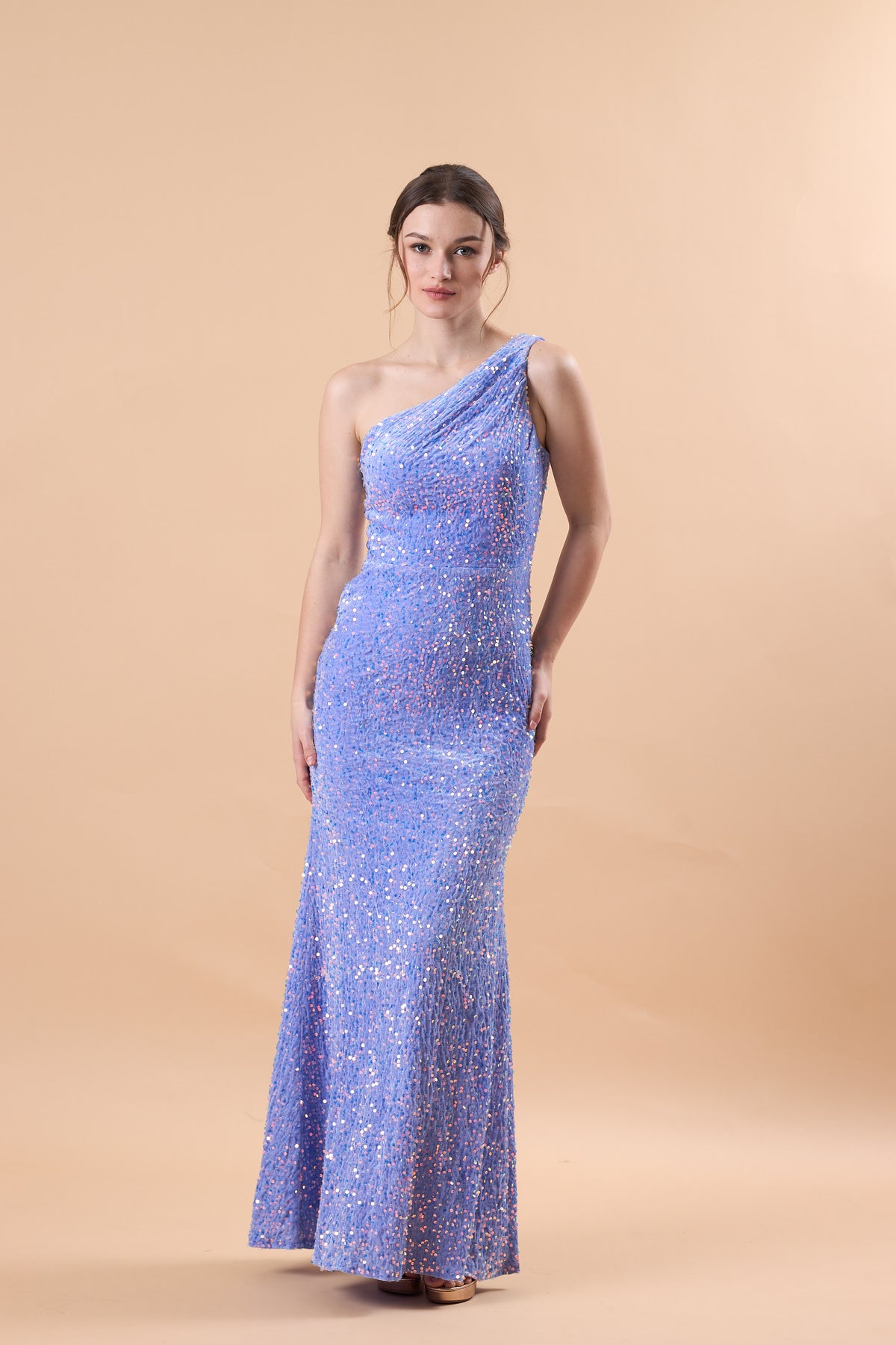 Lavender One Shoulder Ruched Sequin Mermaid Maxi Formal Gown | US Sizes | Ship in 72 Hours