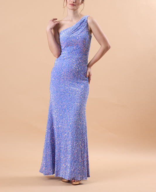 Lavender One Shoulder Ruched Sequin Mermaid Maxi Formal Gown | US Sizes | Ship in 72 Hours