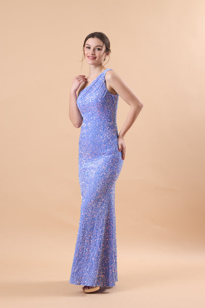 Lavender One Shoulder Ruched Sequin Mermaid Maxi Formal Gown | US Sizes | Ship in 72 Hours