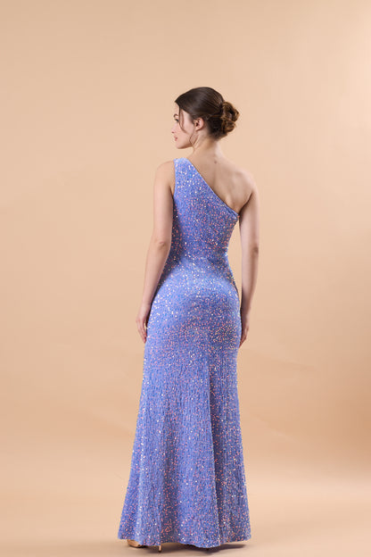 Lavender One Shoulder Ruched Sequin Mermaid Maxi Formal Gown | US Sizes | Ship in 72 Hours