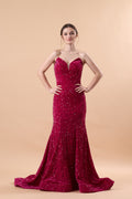 Fuchsia Strapless Sweetheart Sequin Mermaid Train Formal Prom Gown | US Sizes | Ship in 72 Hours