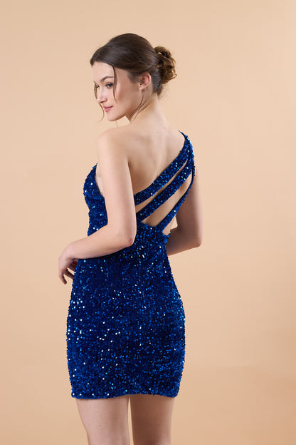 Royal Blue One Shoulder Sequin Bodycon Short Homecoming Dress | US Sizes | Ship in 72 Hours