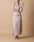 Champagne Halter Neck Satin Maternity Maxi Bridesmaid Dress | US Sizes | Ship in 72 Hours