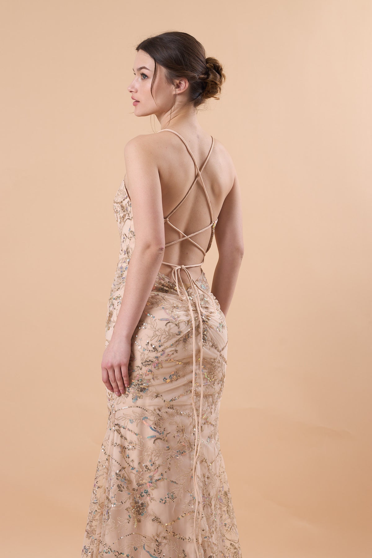 72‑Hour Dispatch Champagne Sequin Mermaid Formal Dress Spaghetti Strap V‑Neck High Slit Evening Gown