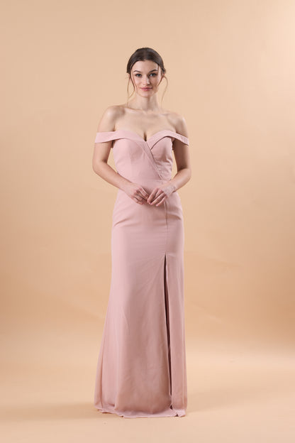 7‑Day Dispatch Blush Pink Off‑The‑Shoulder Evening Gown Notched Sweetheart Neck High Slit Formal Dress