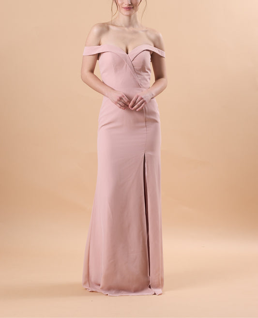 7‑Day Dispatch Blush Pink Off‑The‑Shoulder Evening Gown Notched Sweetheart Neck High Slit Formal Dress