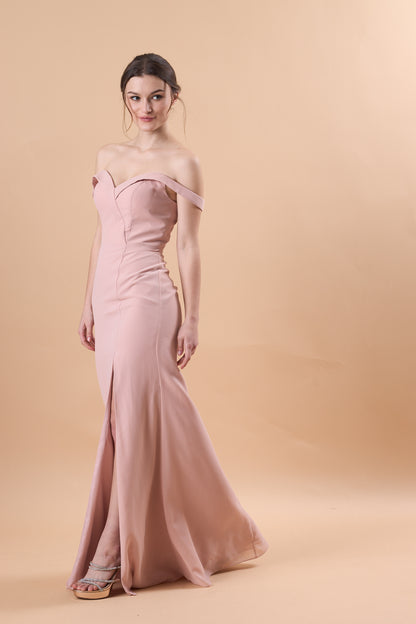7‑Day Dispatch Blush Pink Off‑The‑Shoulder Evening Gown Notched Sweetheart Neck High Slit Formal Dress