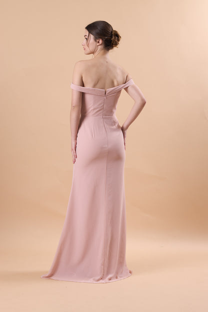 7‑Day Dispatch Blush Pink Off‑The‑Shoulder Evening Gown Notched Sweetheart Neck High Slit Formal Dress