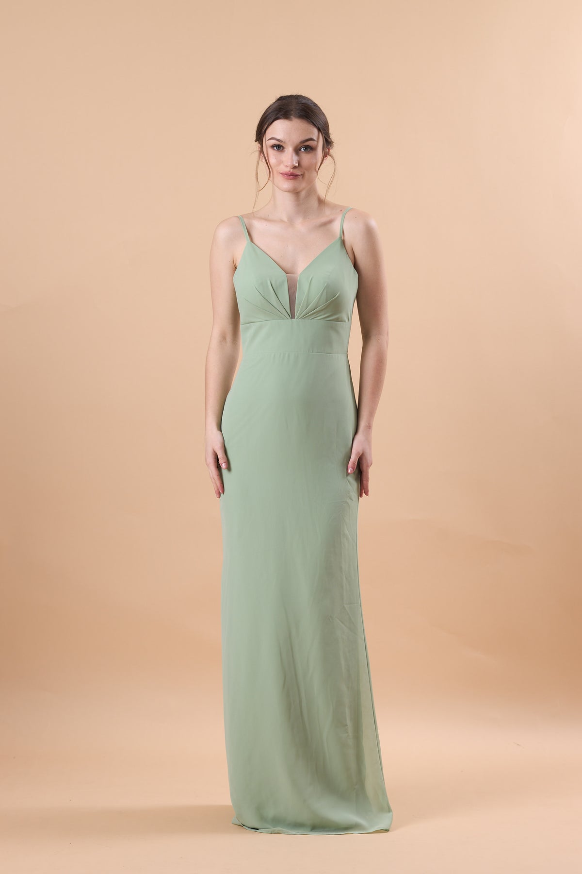 72‑Hour Dispatch Sage Green Spaghetti Strap Chiffon Long Bridesmaid Dress V‑Neck Mermaid Formal Gown