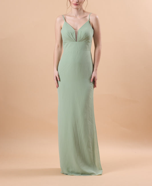 72‑Hour Dispatch Sage Green Spaghetti Strap Chiffon Long Bridesmaid Dress V‑Neck Mermaid Formal Gown