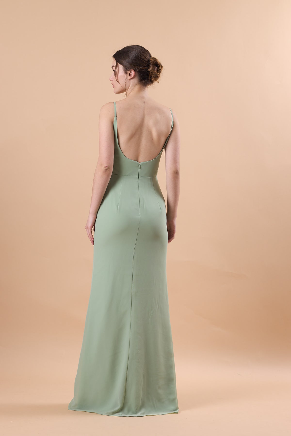 72‑Hour Dispatch Sage Green Spaghetti Strap Chiffon Long Bridesmaid Dress V‑Neck Mermaid Formal Gown