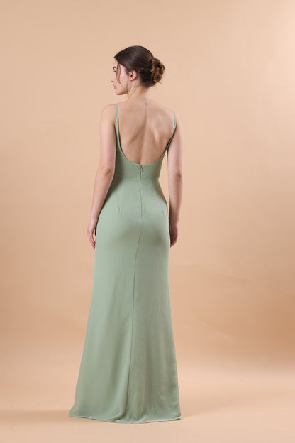 72‑Hour Dispatch Sage Green Spaghetti Strap Chiffon Long Bridesmaid Dress V‑Neck Mermaid Formal Gown