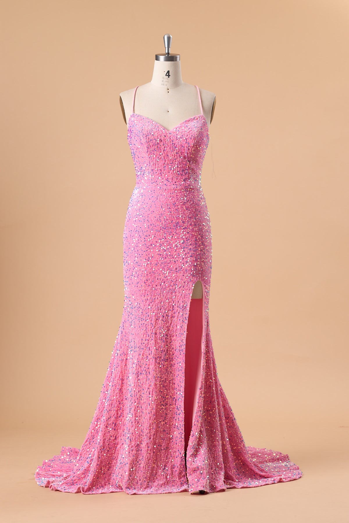 72‑Hour Dispatch Hot Pink Sequin Spaghetti Strap Prom Dress, Sweetheart Mermaid Gown With High Slit