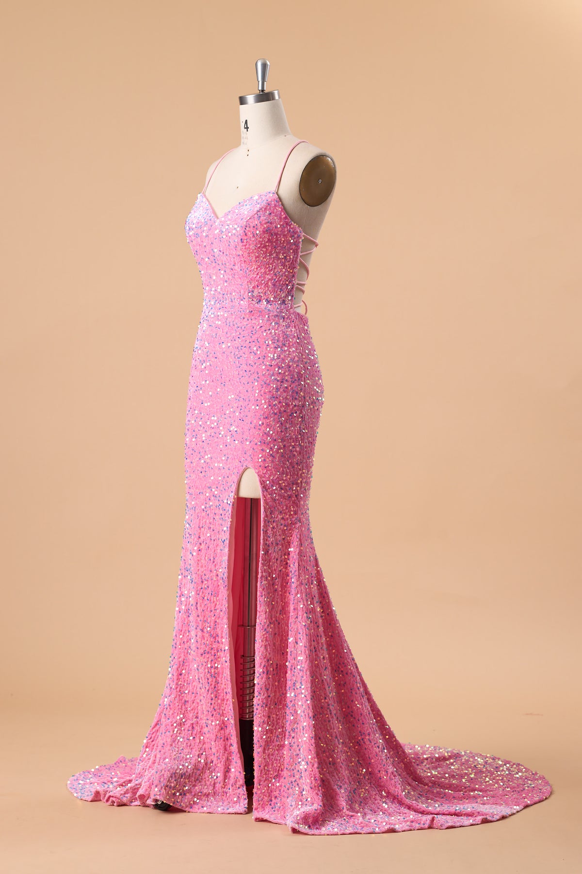 72‑Hour Dispatch Hot Pink Sequin Spaghetti Strap Prom Dress, Sweetheart Mermaid Gown With High Slit