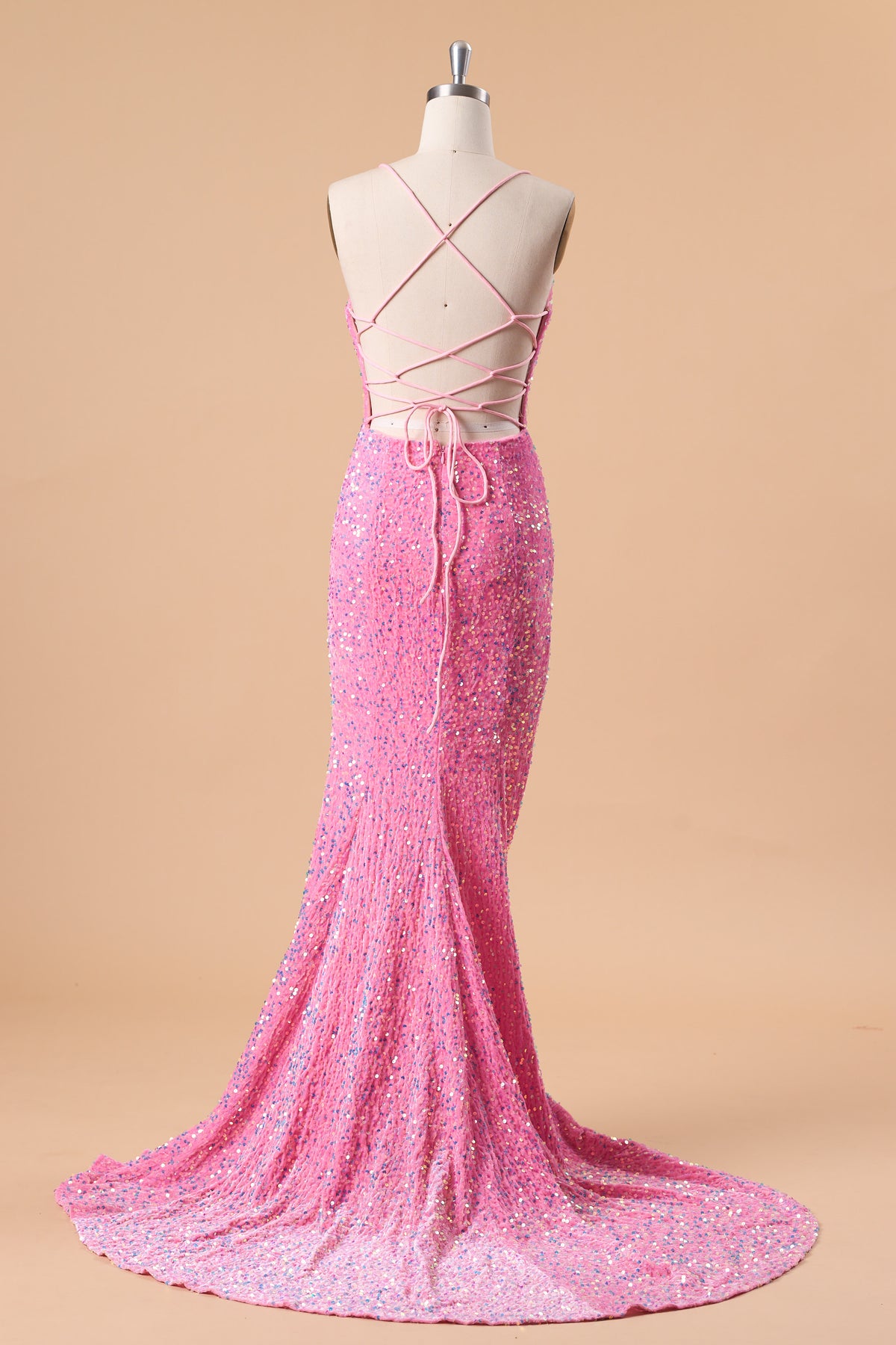 72‑Hour Dispatch Hot Pink Sequin Spaghetti Strap Prom Dress, Sweetheart Mermaid Gown With High Slit