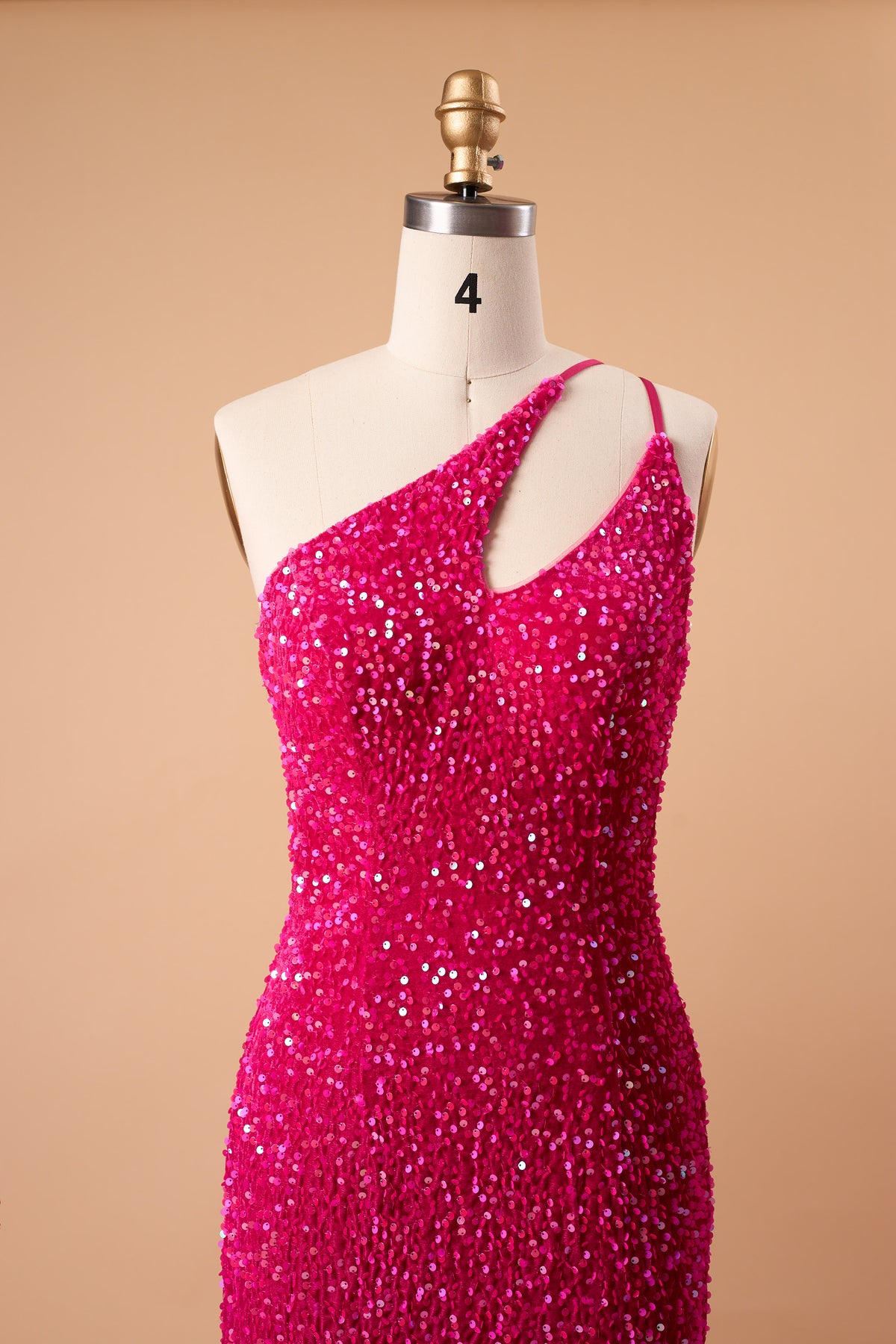 72‑Hour Dispatch Fuchsia Sequin One‑Shoulder Cutout Prom Dress, Mermaid Gown With High Slit