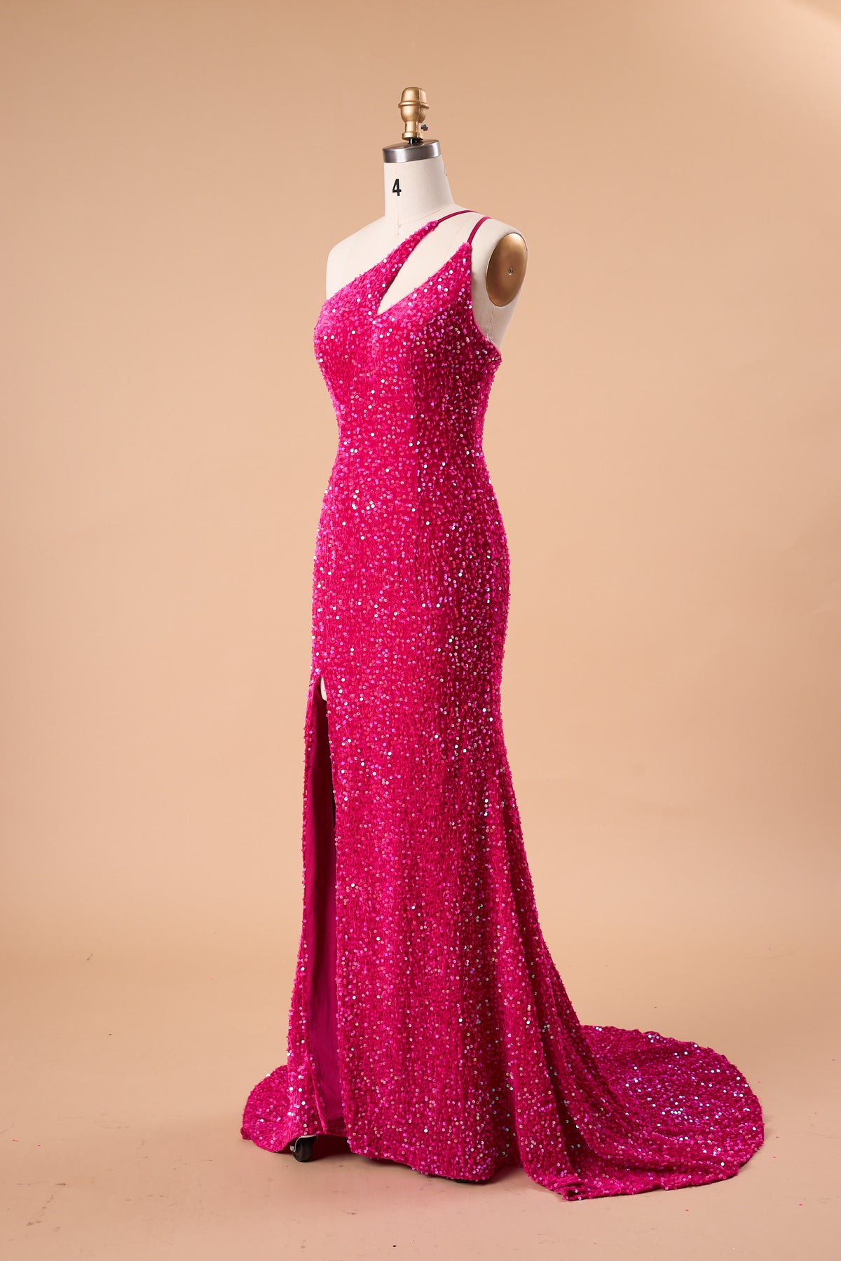 72‑Hour Dispatch Fuchsia Sequin One‑Shoulder Cutout Prom Dress, Mermaid Gown With High Slit