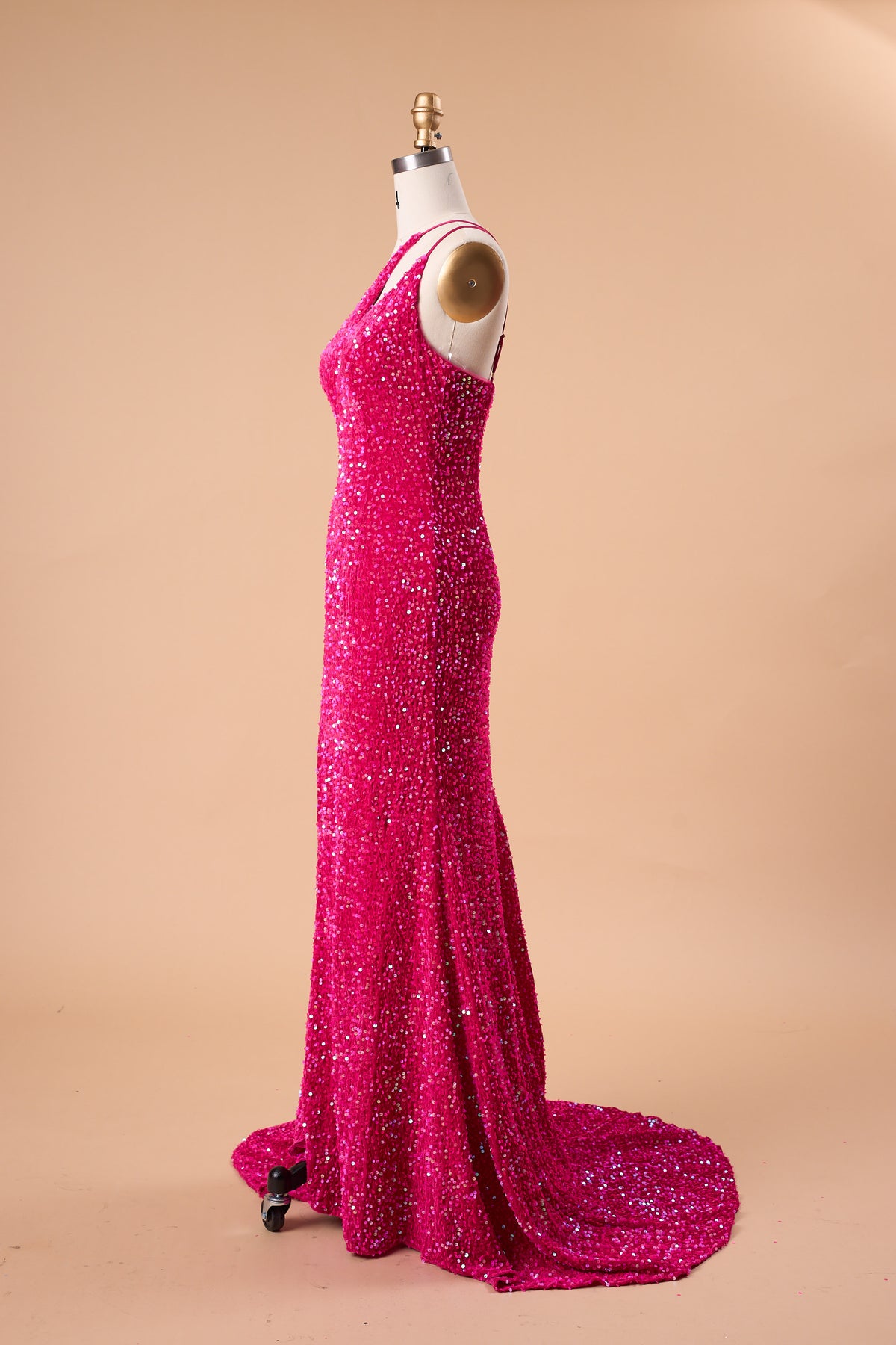 72‑Hour Dispatch Fuchsia Sequin One‑Shoulder Cutout Prom Dress, Mermaid Gown With High Slit