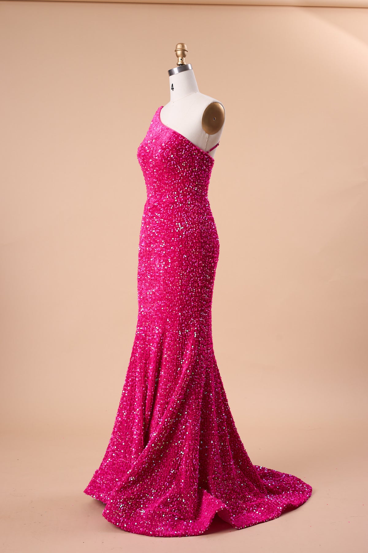 72‑Hour Dispatch Fuchsia Sequin One‑Shoulder Mermaid Prom Dress Long Formal Evening Gown